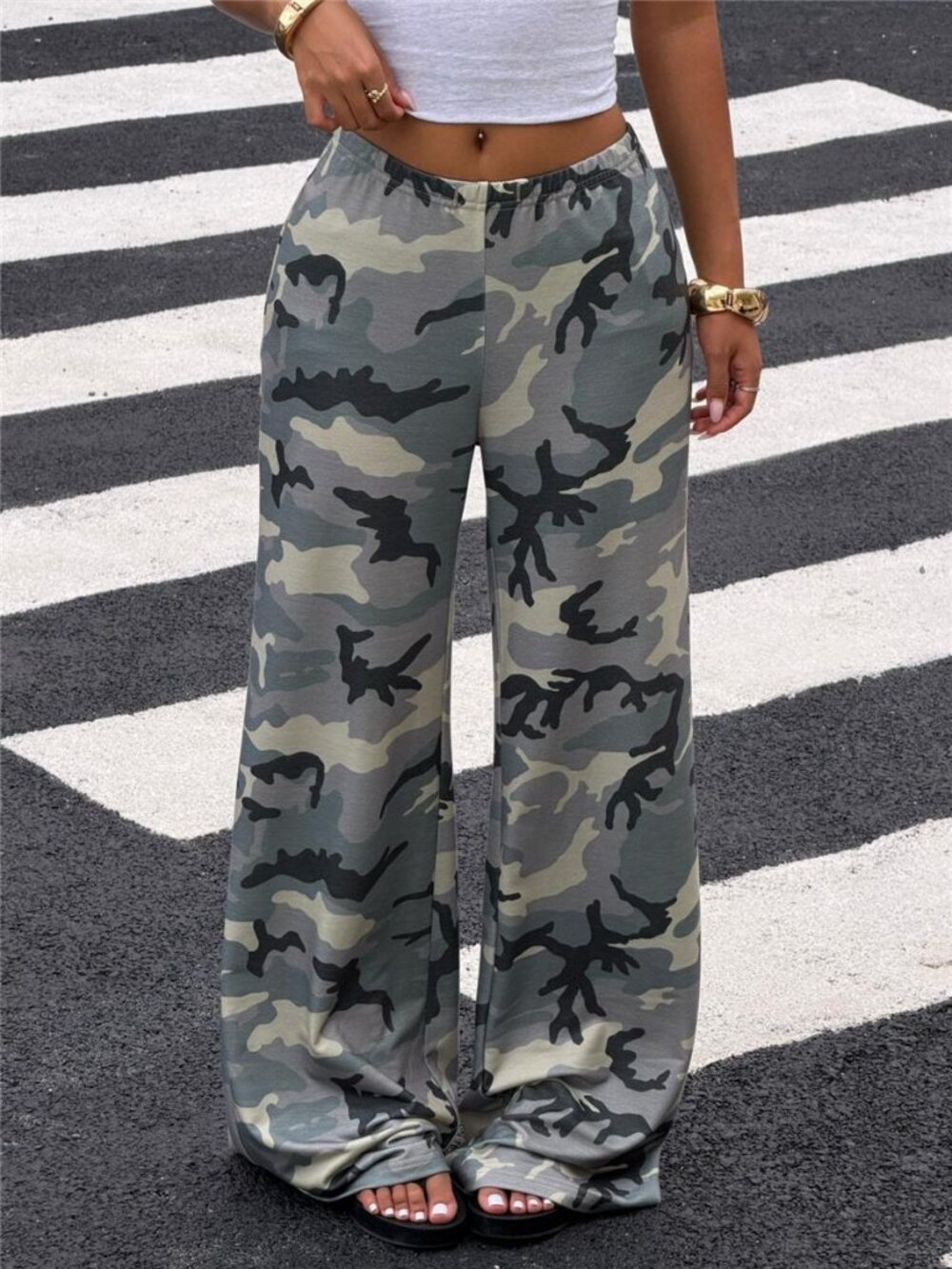Camouflage Wide-Leg Casual Pants